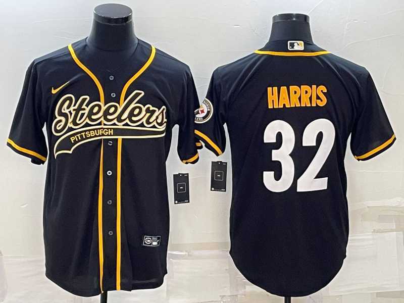 Men%27s Pittsburgh Steelers #32 Franco Harris Black With Patch Cool Base Stitched Baseball Jersey